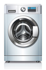 Abstract representation of a clean steel washing machine icon isolated on a white background 
