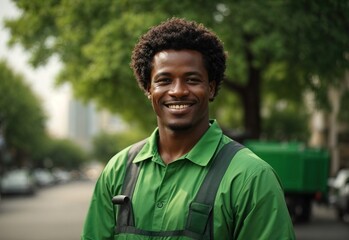 Bussines afro men street cleaner smiling