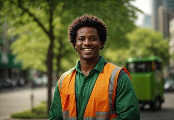Bussines afro men street cleaner smiling