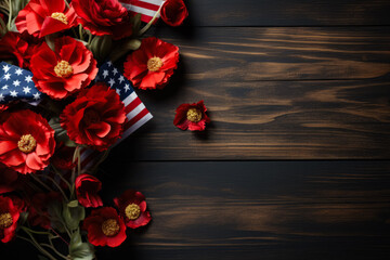Commemorative wreaths and poppies for Veterans Day background with empty space for text 