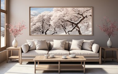 Minimalistic interior with delicate lines and subtle textures that evoke a sense of serenity and contemplation. Generative AI