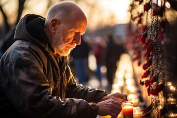 Obraz premium Veterans contemplating deeply at war memorials embodying remembrance on Veterans Day 