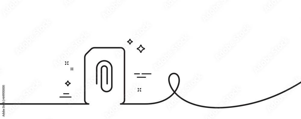 Poster attach document line icon. continuous one line with curl. information file sign. paper page concept 