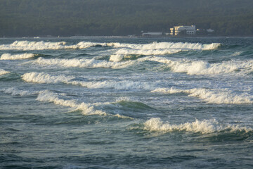 wavy surface of a sea on a windy evening