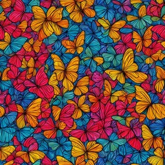 Fototapeta na wymiar Colorful butterflies collage seamless background