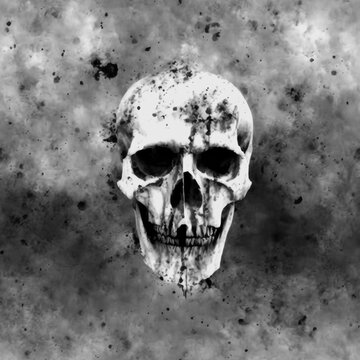 Grunge human skull background in black and white