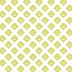 A vibrant pattern with white and yellow hues and delicate leaf motifs