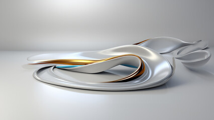 Schöner abstrakter futuristischer Hintergrund in welligen silber gold Farben für Webdesign und Drucksachen als Vorlage Querformat, ai generativ