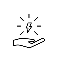 saving electricity - vector icon, saving energy, hand with lightning bolt