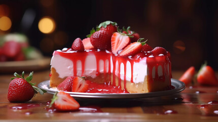 close up of a strawberry cheesecake 