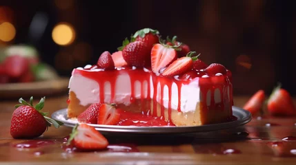 Foto auf Acrylglas close up of a strawberry cheesecake  © Johannes