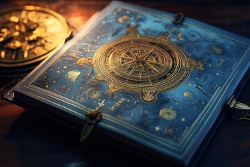 A book sitting on top of a table next to a clock. Suitable for various themes and concepts.