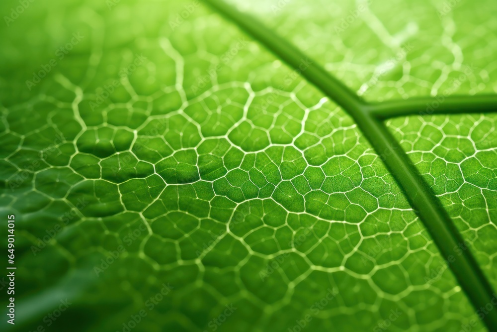 Aufkleber a detailed close-up of a green leaf with a gentle light illuminating its intricate details. this ima