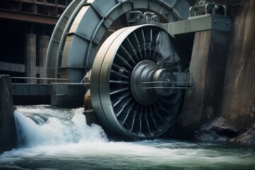 A detailed view of a water wheel located near a flowing river. This image can be used to depict traditional water mills, renewable energy, or the peacefulness of nature near a water source.
