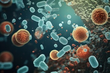 Various types of cells floating in the air. Suitable for scientific or medical illustrations.