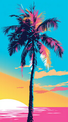 pop art palm tree on the beach