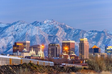 Majestic Salt Lake City: Panoramic 4K Image with Snow-Capped Mountain