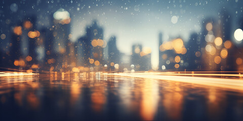 Blurred abstract bokeh background with city lights in the night