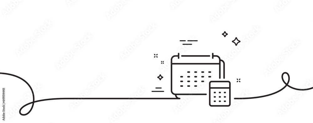 Poster accounting calendar line icon. continuous one line with curl. calculate annual report sign. planner 