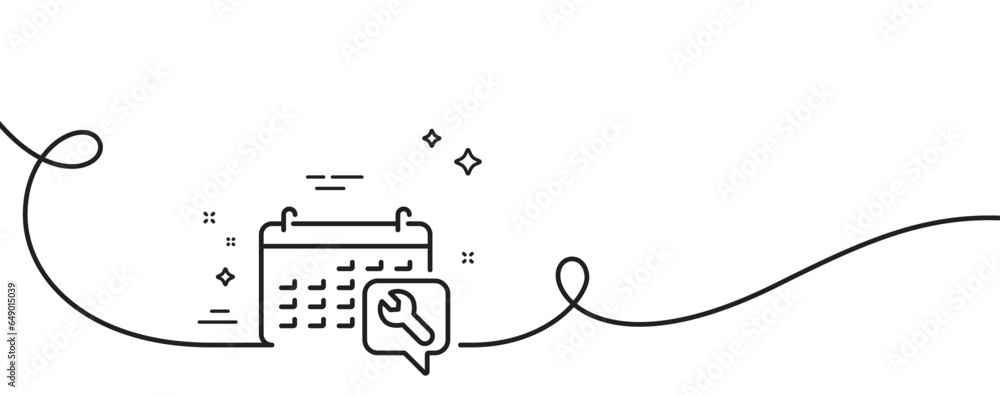 Poster spanner tool line icon. continuous one line with curl. repair service calendar sign. fix instruments