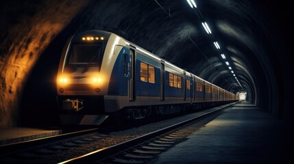 Naklejka premium Passenger train crossing tunnel
