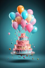 Birthday cake with balloons