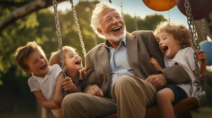 Moments to Cherish: Grandfather's Joy with Grandchildren. Generative ai