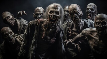 Fototapeta na wymiar Desolation Unleashed: Zombie Horde in Apocalypse. Generative ai