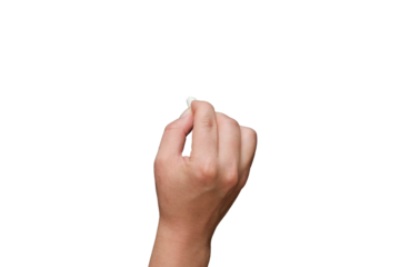 A hand draws a with chalk on transparent background