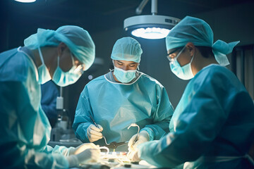 Surgeons performing a complex surgical procedure in an operating room