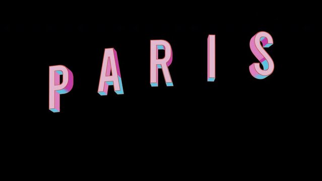 Bright letters jump merrily in the inscription PARIS capital name. Retro. Alpha channel black. In-Out looped. Alpha BW at the end. Looped from frame 120 to 240, Alpha BW at the end