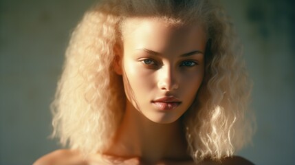 A woman with blonde hair posing for a picture