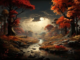 Autumn magical forest background