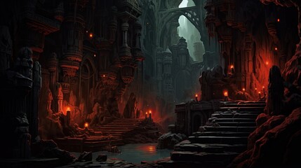 Obraz premium Cave in the forest. AI generated art illustration.