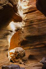 Scenic limestone canyon, Barranco de las Vacas in Gran Canaria, Canary islands, Spain - 649017459