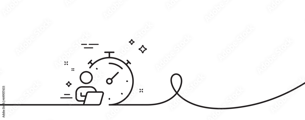 Poster work timer line icon. continuous one line with curl. task stopwatch time sign. online countdown cloc