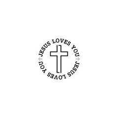 Jesus loves you with christian cross isolated on white background