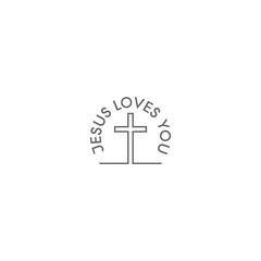 Jesus loves you with christian cross isolated on white background