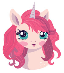 Cute baby unicorn with beautiful pink hair sticker