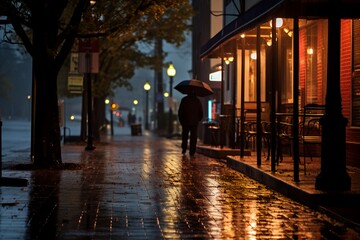 Rainy Evening Walk Under Umbrella

