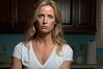 Fototapeta premium Woman in white shirt looking directly at camera. Suitable for various uses.