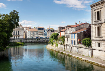 old buildings along river maas in french town of verdun - 649018436