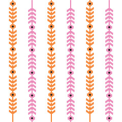 A vibrant border patterns of pink and orange flowers against a clean white background