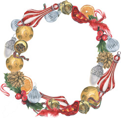 Christmas decorations painted in watercolor.