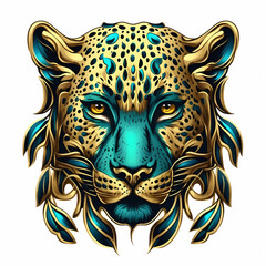 Leopard head portrait realistic colorful gold green