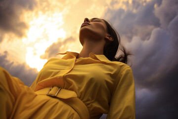 Woman wearing yellow shirt and yellow pants. This versatile image can be used for various purposes. - Powered by Adobe