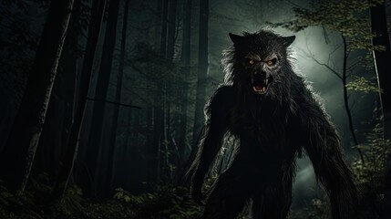 Werewolf in night forest