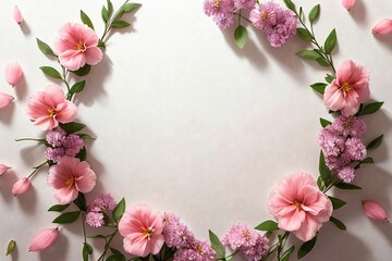 Abstract background with copy space decorated by the flower composition, top view.
