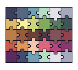 Set of puzzle pieces. Pixel art style design for web, sticker, mobile app, isolated black and color vector illustration