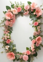 Frame with copy space decorated by the flower composition, top view.